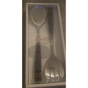 Bordeaux Stainless STEEL - 11" SALAD SERVER SET NEW IN BOX GREEN SILVER BEADED